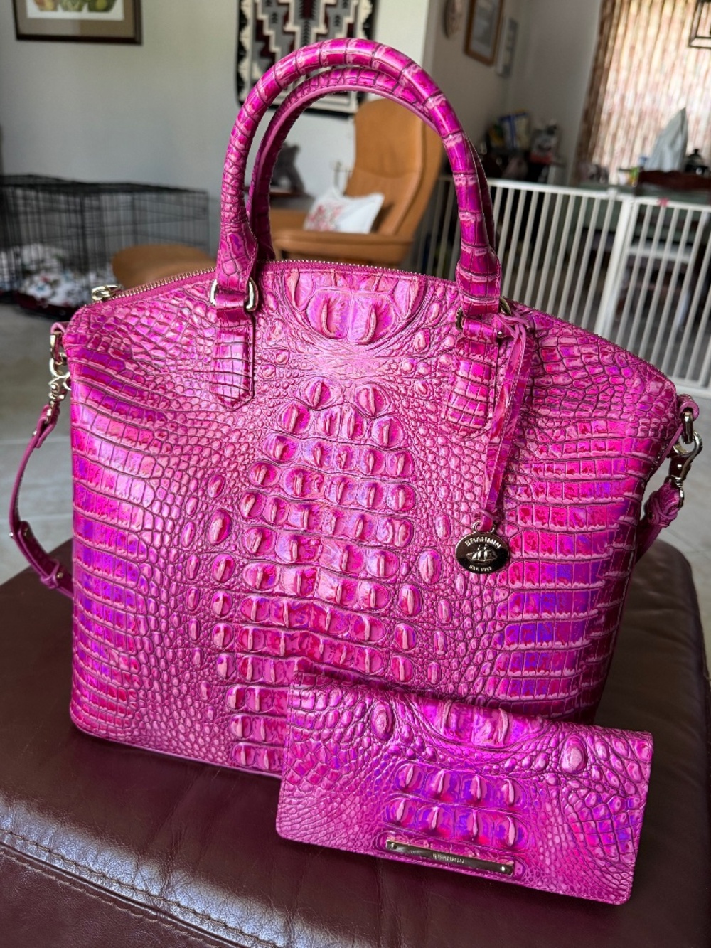 Brahmin Large Duxbury Satchel & Ady Wallet Set Pink Potion Iridescent Rare